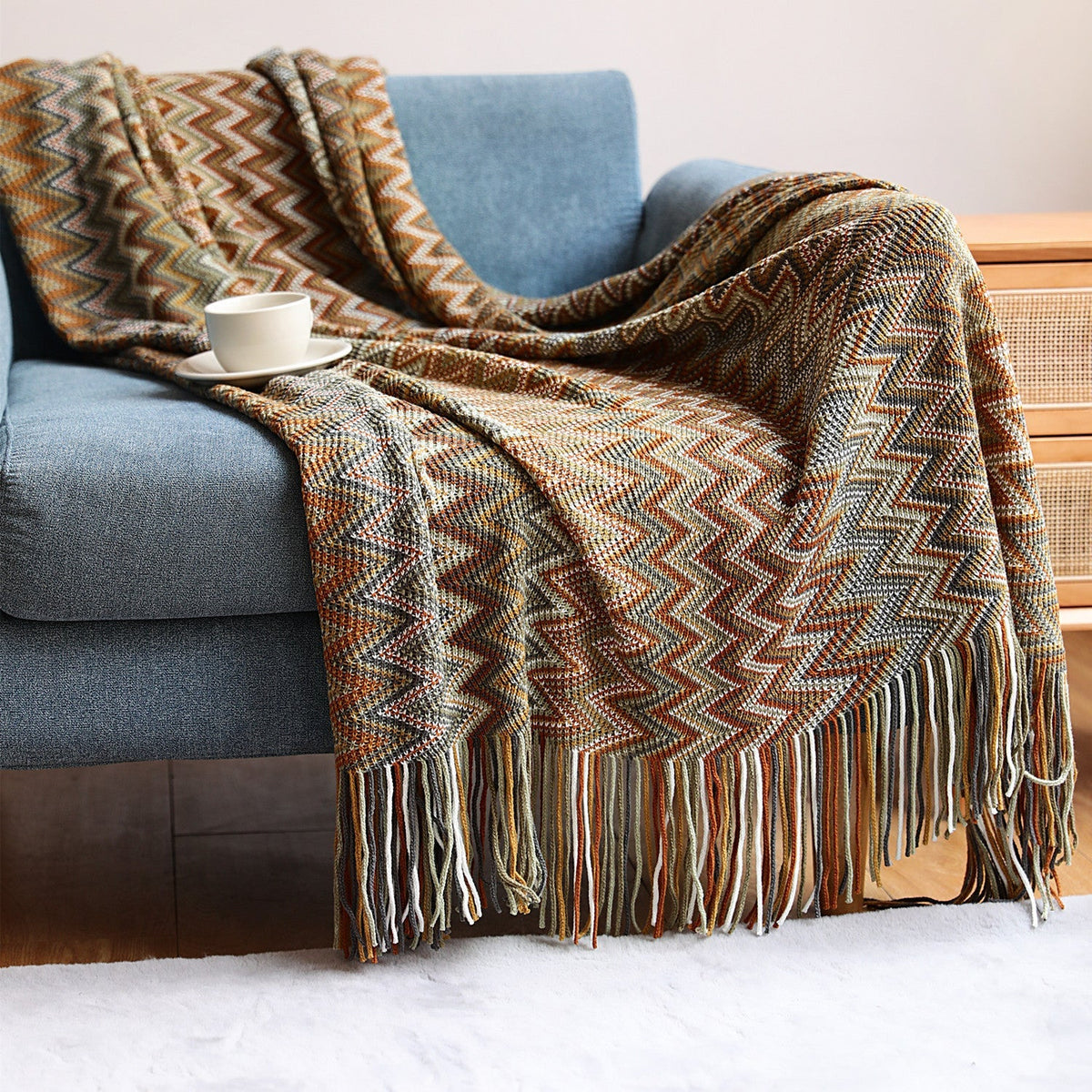 TerraLoom – Plaid à motif chevron doux et chaleureux pour la maison