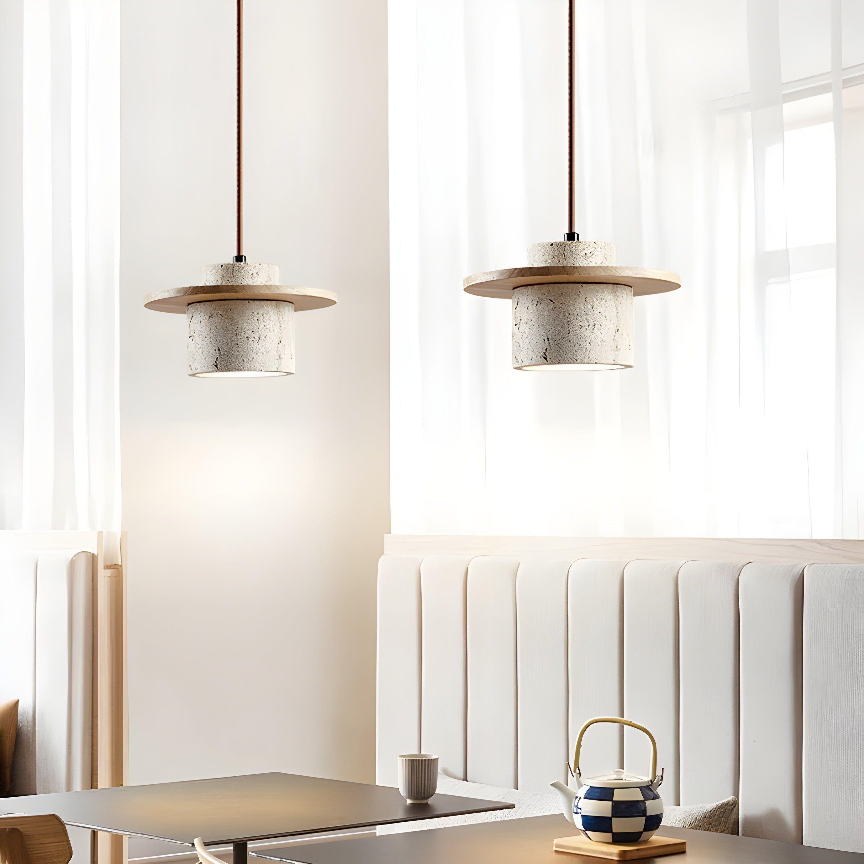 Stonewood - Pendellampe i naturstein og tre