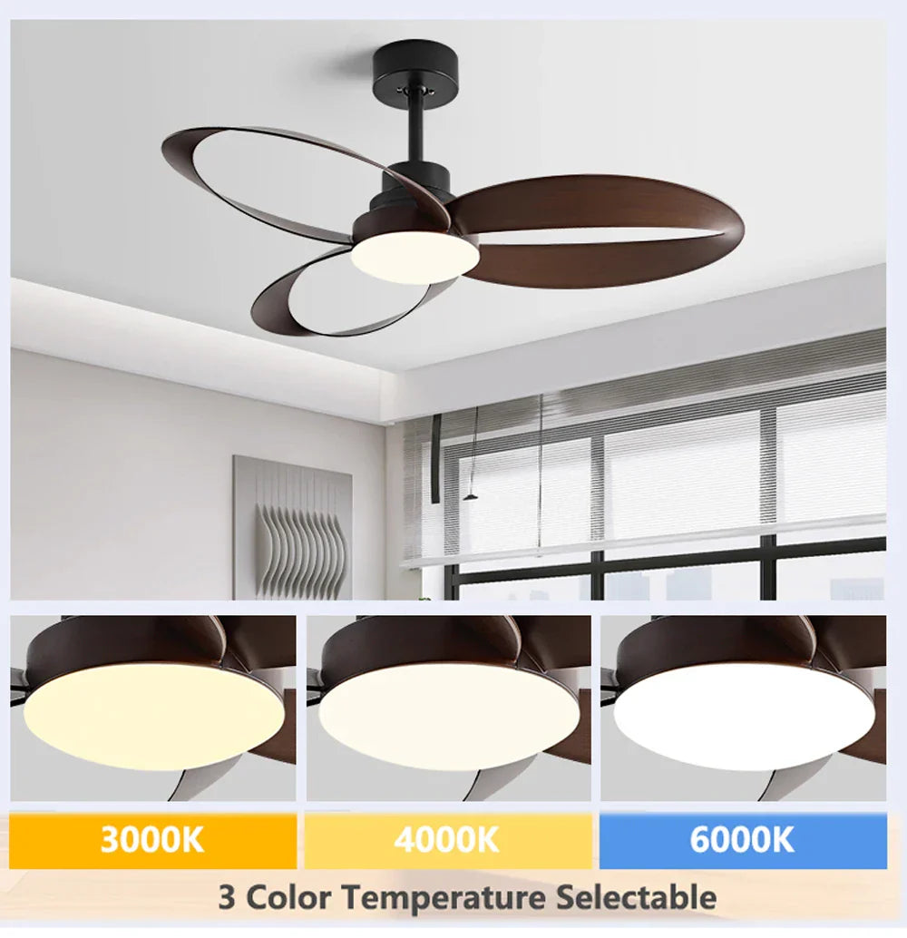 Ventilateur de Plafond Moderne avec Pales en Bois et Éclairage LED Dimmable