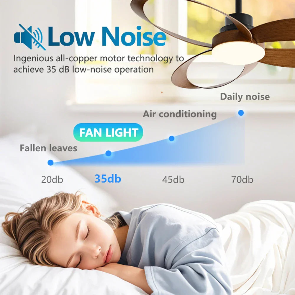 Ventilateur de Plafond Moderne avec Pales en Bois et Éclairage LED Dimmable