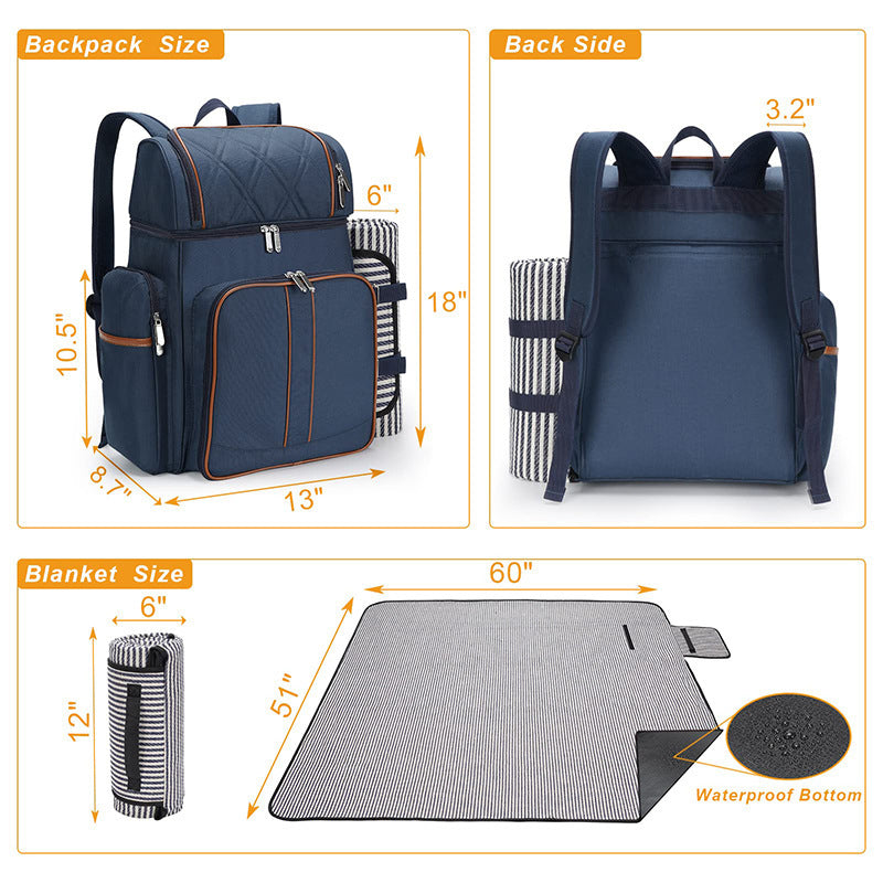 Sac à dos de pique-nique isolé avec ensemble de salle à manger complet pour homme et femme