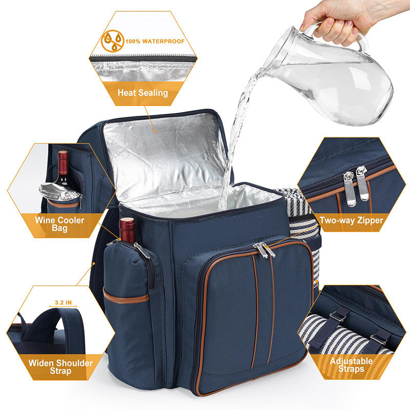 Sac à dos de pique-nique isolé avec ensemble de salle à manger complet pour homme et femme