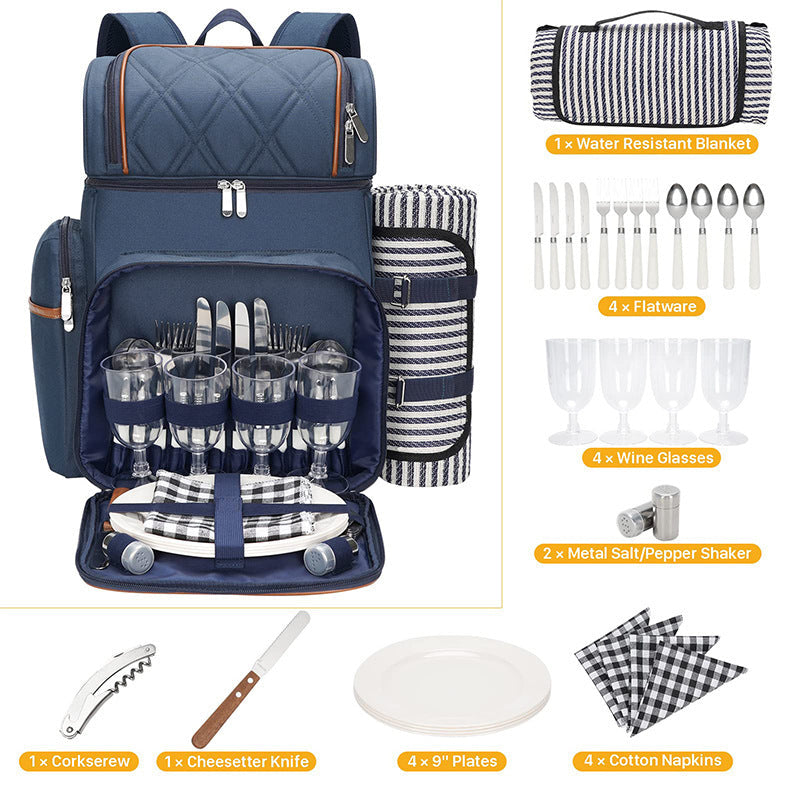 Sac à dos de pique-nique isolé avec ensemble de salle à manger complet pour homme et femme