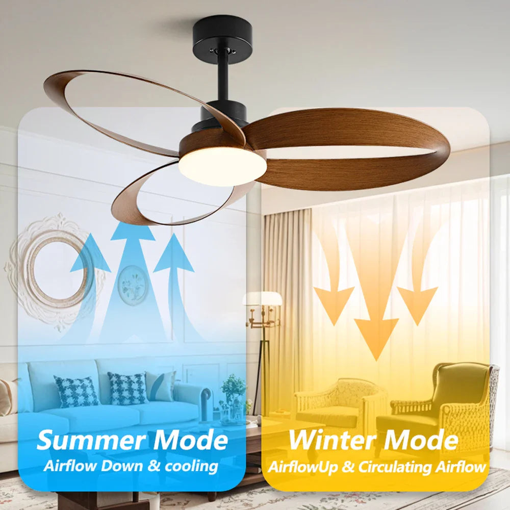 Ventilateur de Plafond Moderne avec Pales en Bois et Éclairage LED Dimmable