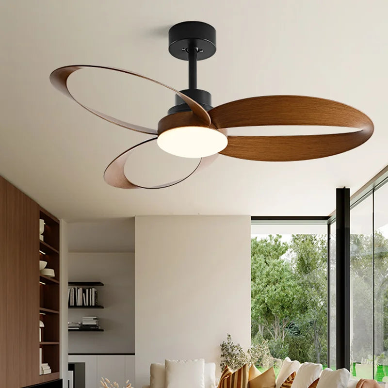 Ventilateur de Plafond Moderne avec Pales en Bois et Éclairage LED Dimmable