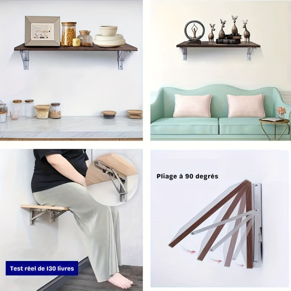 Supports d’Étagère Pliables en Acier Renforcé │ FlexiShelf