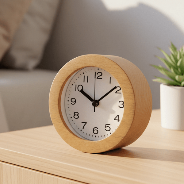 Réveil en bois silencieux avec mouvement à quartz et cadran analogique pour chambre