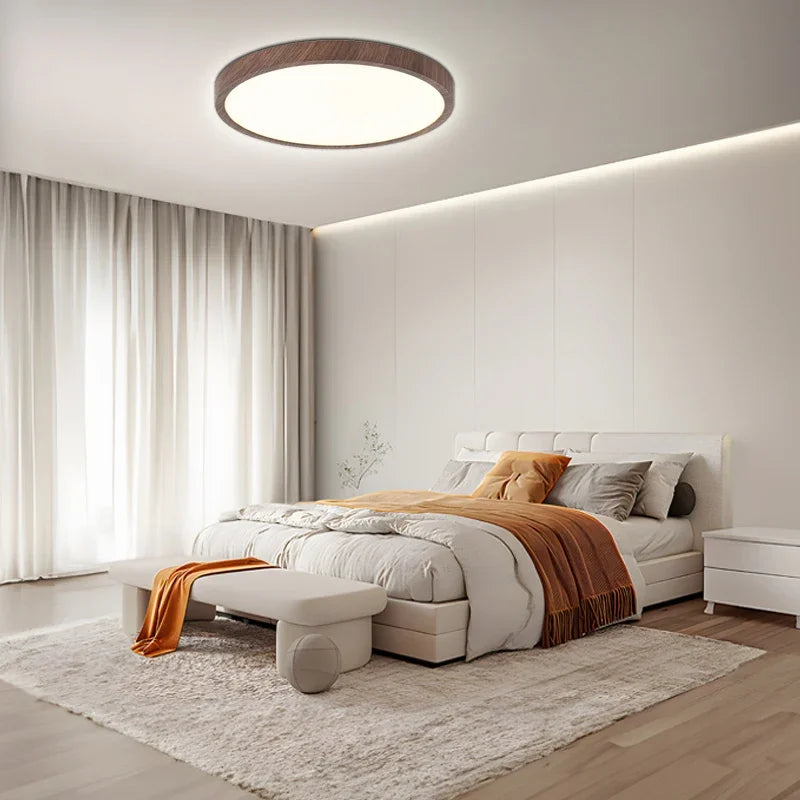 Plafonnier Rond Ultra Fin Bois de Noyer Éclairage Réglable