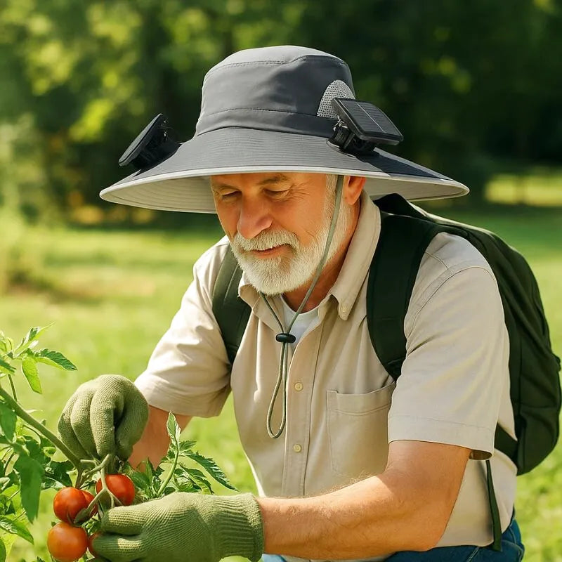 Chapeau ventilateur solaire pour le jardinage et les aventures en plein air