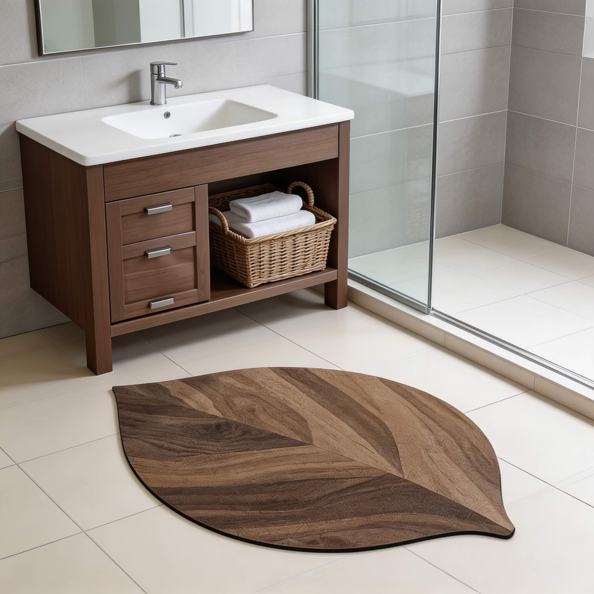 Tapis de Bain Antidérapant Feuille Moderne – Diatomite Absorbante