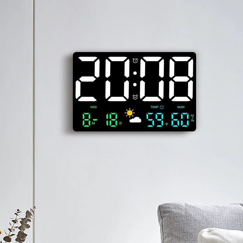 ChronoNova Vegghorloge Digital LED Multifunksjon – Stillegående med Fjernkontroll, Temperatur og Fuktighet


