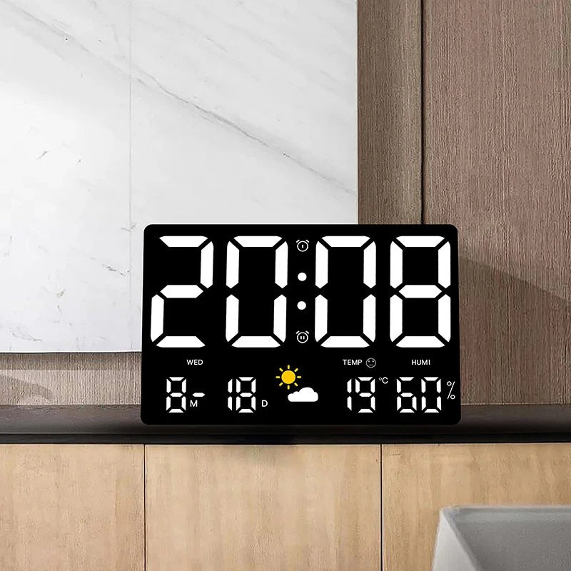 ChronoNova Vegghorloge Digital LED Multifunksjon – Stillegående med Fjernkontroll, Temperatur og Fuktighet


