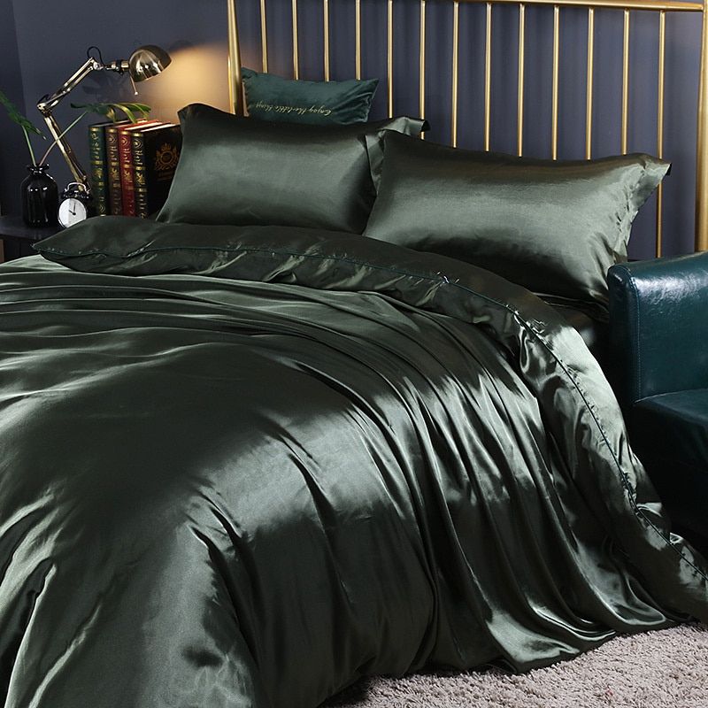 Ensemble De Literie 4 Pièces En Soie Satin Avec Housse De Couette Drap Et 2 Taies D’Oreiller Bedding Electro Paris Vert Drap housse 180 cm + drap housse 200 x 230 cm + 2 taies d'oreiller