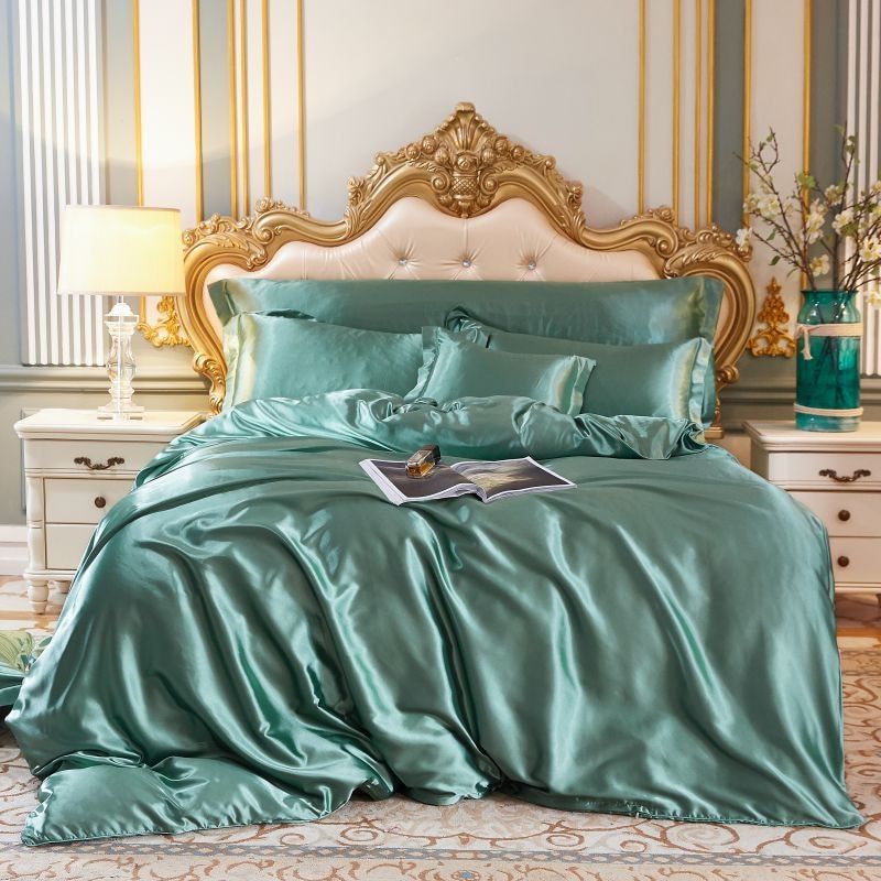 Ensemble De Literie 4 Pièces En Soie Satin Avec Housse De Couette Drap Et 2 Taies D’Oreiller Bedding Electro Paris Mint Drap housse 180 cm + drap housse 200 x 230 cm + 2 taies d'oreiller