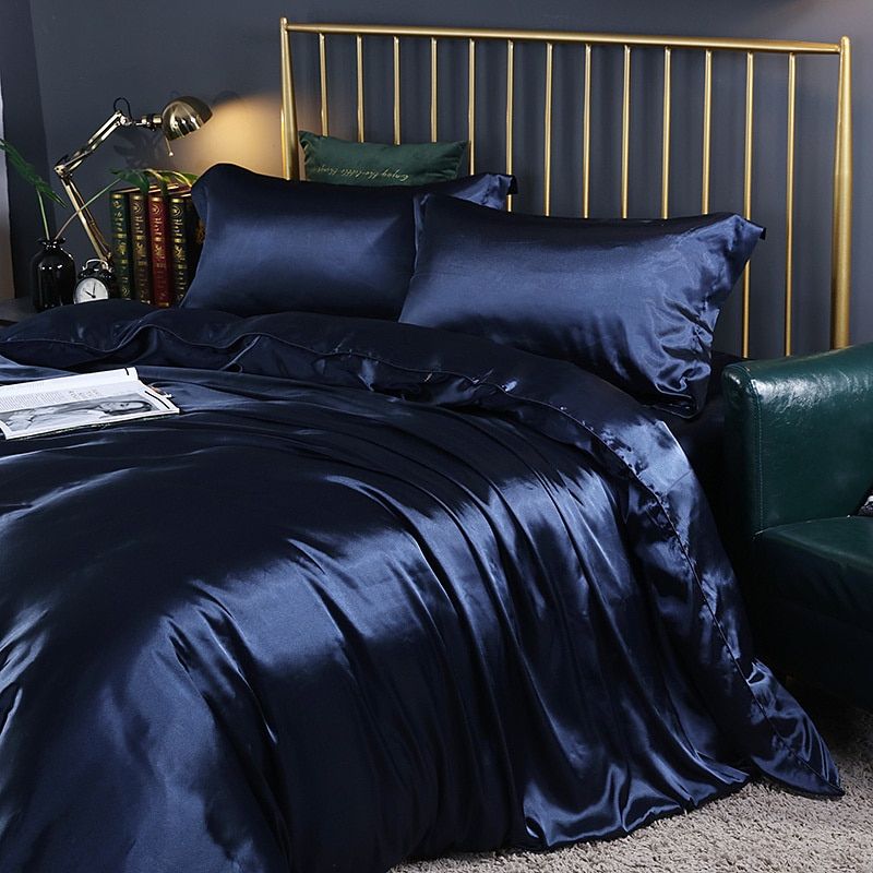 Ensemble De Literie 4 Pièces En Soie Satin Avec Housse De Couette Drap Et 2 Taies D’Oreiller Bedding Electro Paris Bleu royal Drap housse 180 cm + drap housse 200 x 230 cm + 2 taies d'oreiller