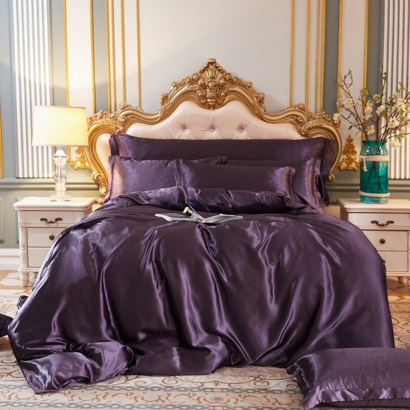 Ensemble De Literie 4 Pièces En Soie Satin Avec Housse De Couette Drap Et 2 Taies D’Oreiller Bedding Electro Paris Violet Drap housse 180 cm + drap housse 200 x 230 cm + 2 taies d'oreiller