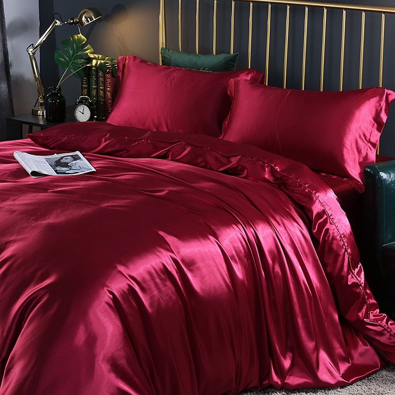 Ensemble De Literie 4 Pièces En Soie Satin Avec Housse De Couette Drap Et 2 Taies D’Oreiller Bedding Electro Paris Rouge Drap housse 180 cm + drap housse 200 x 230 cm + 2 taies d'oreiller