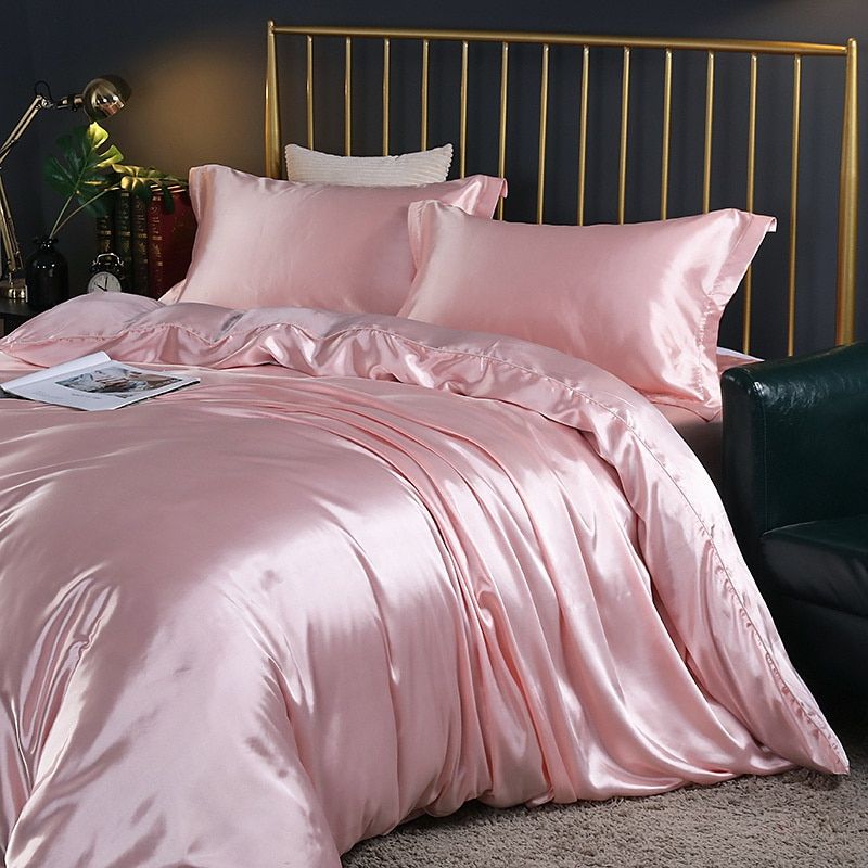 Ensemble De Literie 4 Pièces En Soie Satin Avec Housse De Couette Drap Et 2 Taies D’Oreiller Bedding Electro Paris Rosa Drap housse 180 cm + drap housse 200 x 230 cm + 2 taies d'oreiller