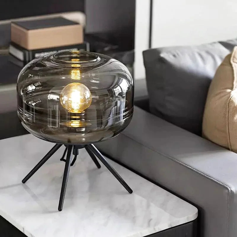 Lampe à Poser en Verre | Sphère Lumineuse - Designix Lampe de chevet Gris Fumé