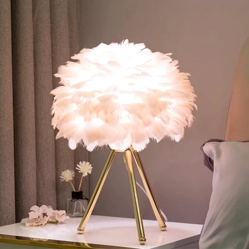 Lampe de chevet avec plume