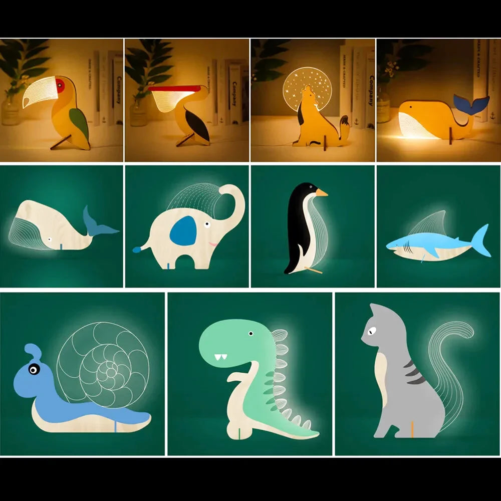Lampe de Chevet Bois Animaux pour Enfants