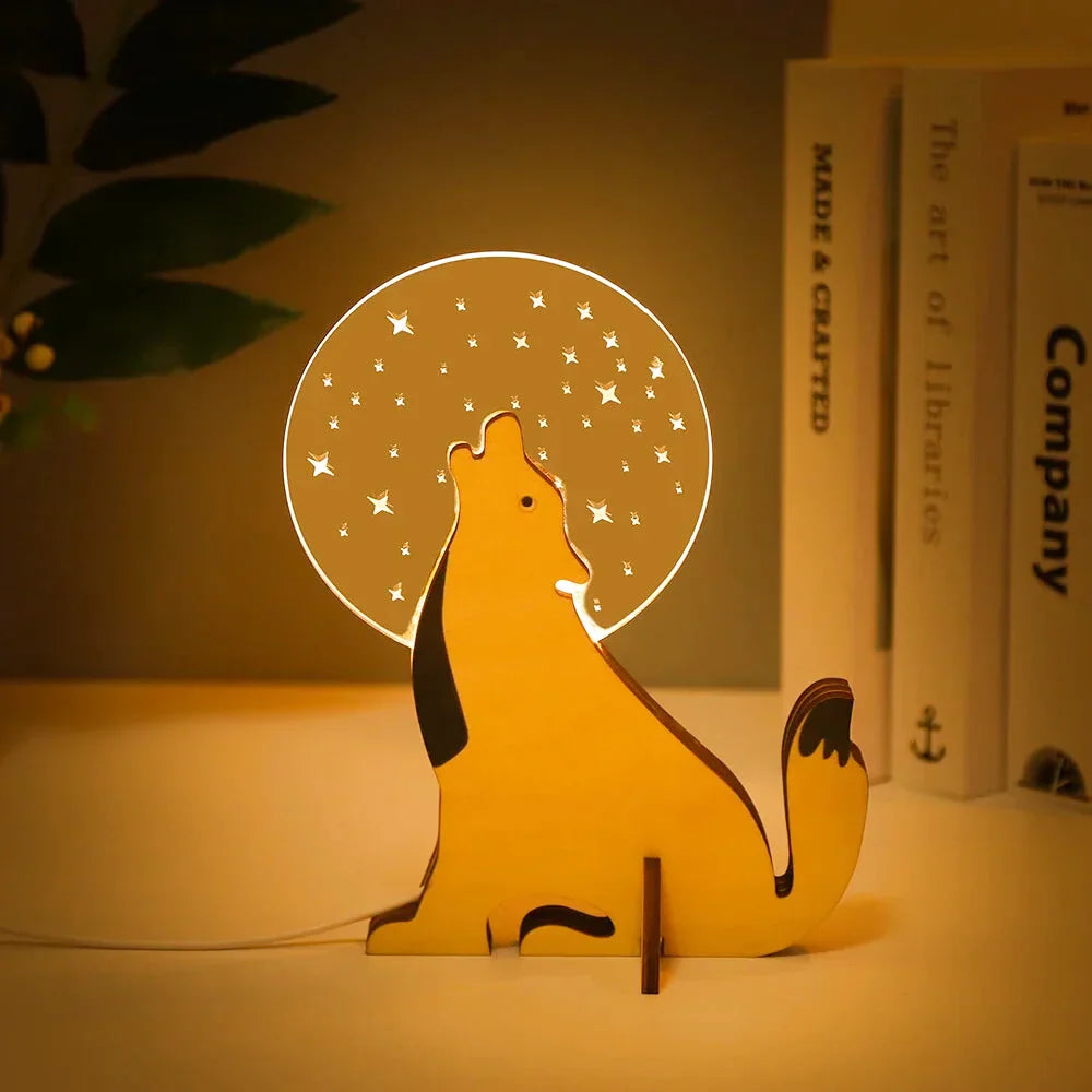 Lampe de Chevet Bois Animaux pour Enfants