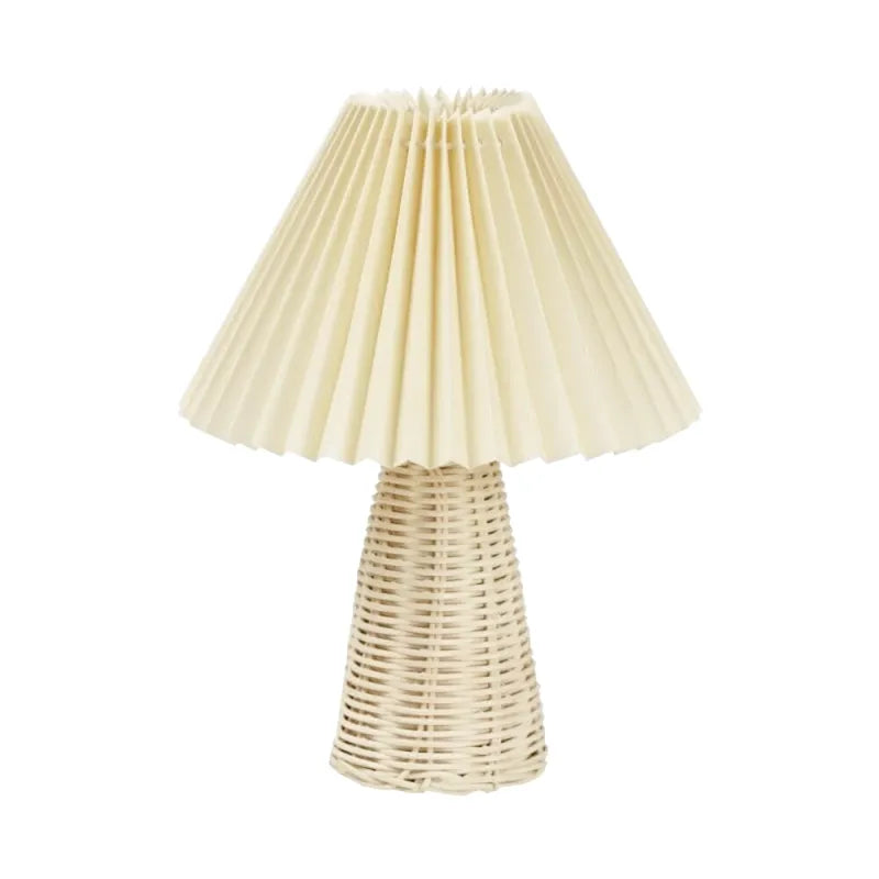 Industriell nattbordslampe i tre og stoff