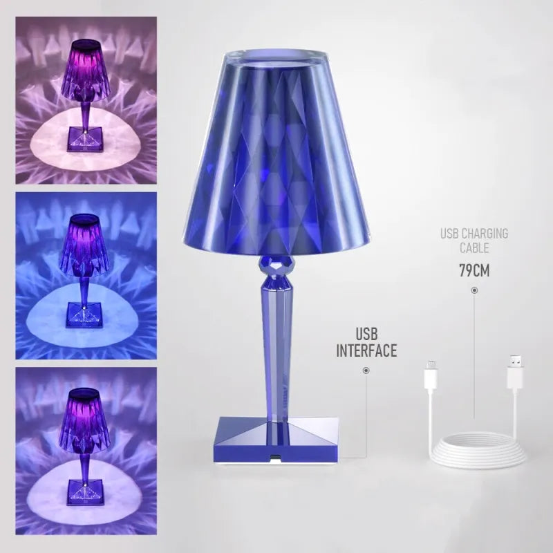 Lampe de chevet LED Diamant  LampesDeChevet Avec batterie Bleu 