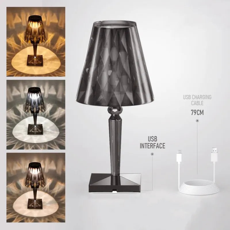 Lampe de chevet LED Diamant  LampesDeChevet Avec batterie Noir 