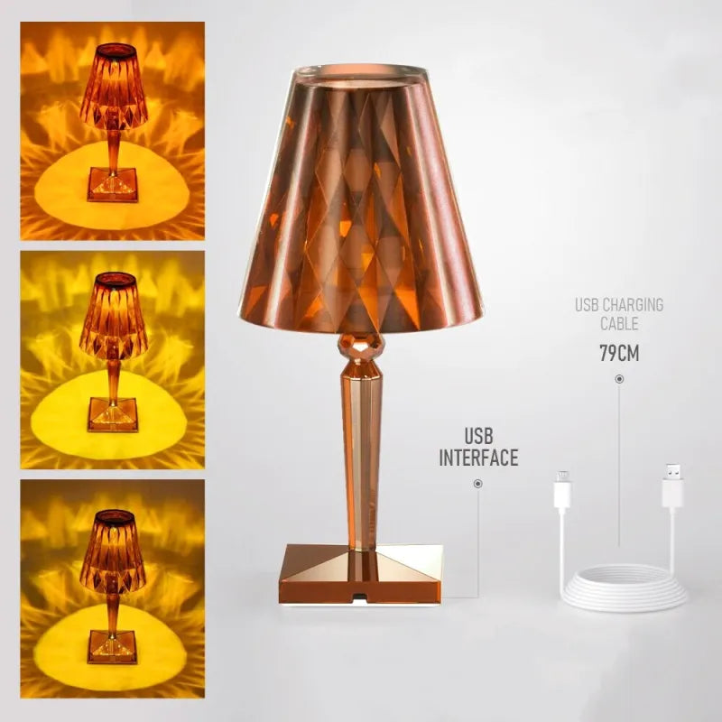 Lampe de chevet LED Diamant  LampesDeChevet Avec batterie Orange 