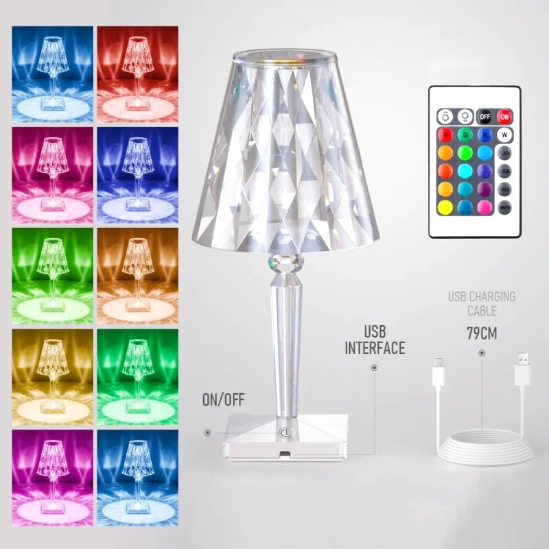 Lampe de chevet LED Diamant  LampesDeChevet Batterie + Télécommande Diamant 