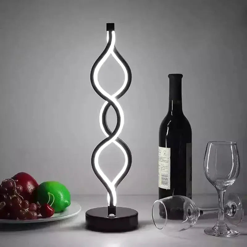 Lampe Spirale LED | Helix Lumineuse - Designix Lampe de chevet Double Spirale Noir Blanc Chaud