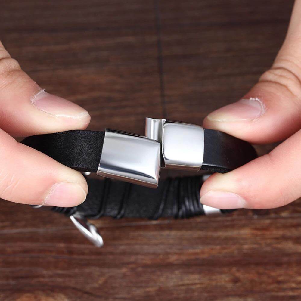 Bracelet Homme en Cuir Véritable LéoVant– Élégance Vintage avec Fermoir Magnétique