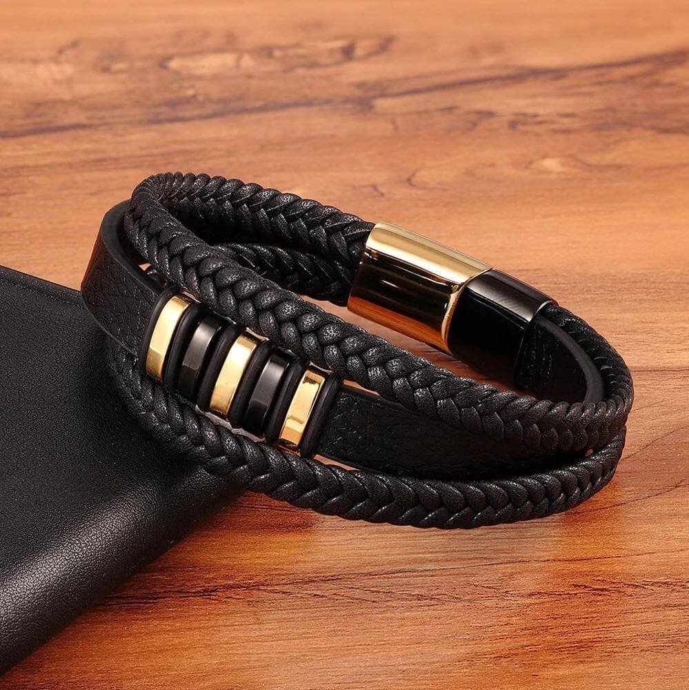 Bracelet Homme en Cuir Véritable LéoVant– Élégance Vintage avec Fermoir Magnétique