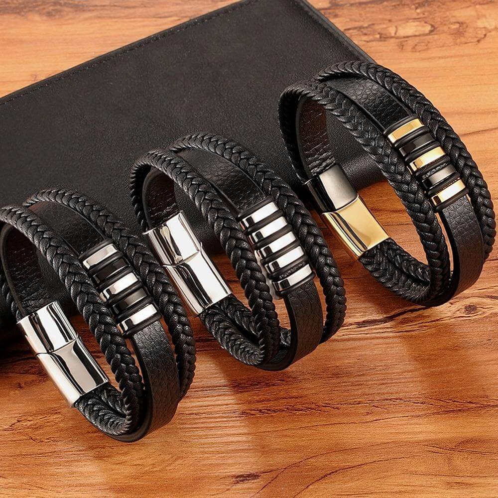Bracelet Homme en Cuir Véritable LéoVant– Élégance Vintage avec Fermoir Magnétique