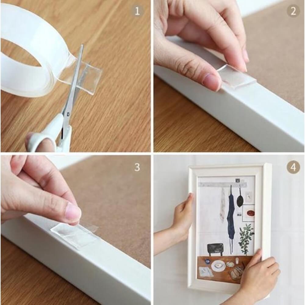 NanoTape Ultra – Ruban Adhésif Double Face Extra Fort pour Usage Domestique et Professionnel | Transparent, Réutilisable et Multifonction