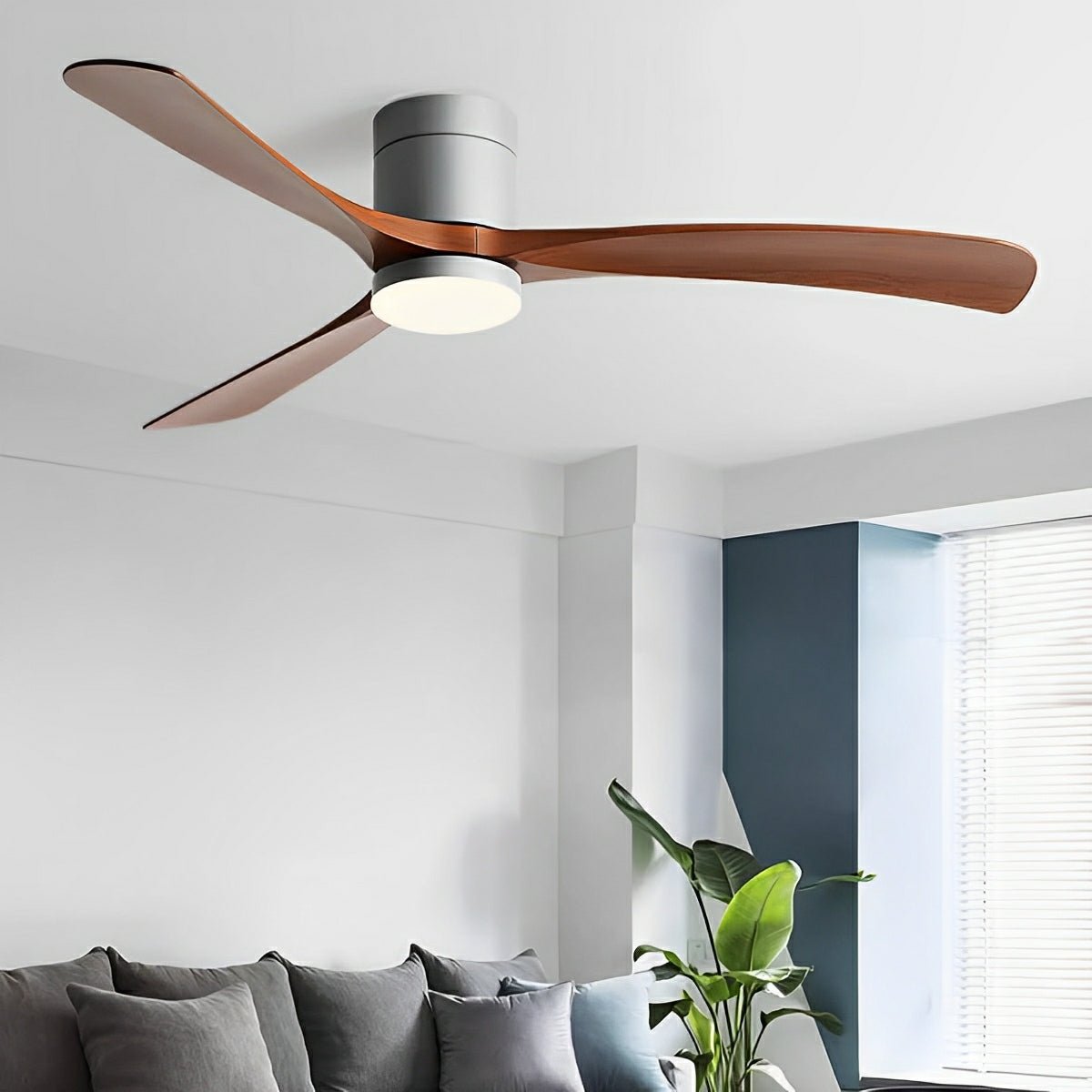 Ventilateur de Plafond Moderne 6 Vitesses avec Rotation Inversée et Éclairage Intégré