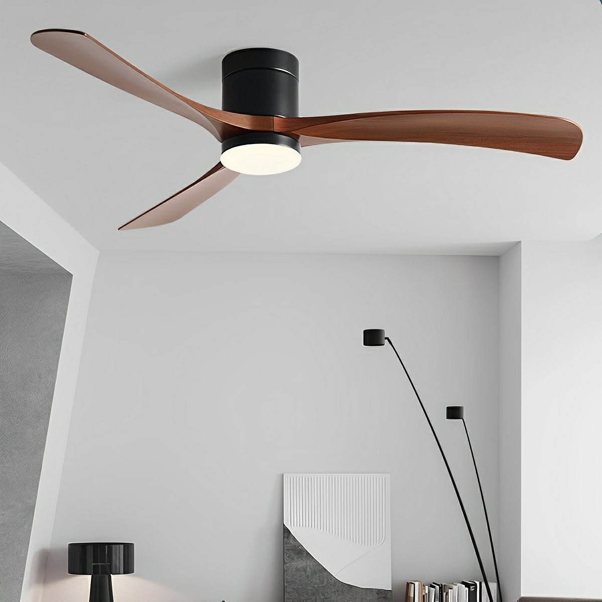 Ventilateur de Plafond Moderne 6 Vitesses avec Rotation Inversée et Éclairage Intégré