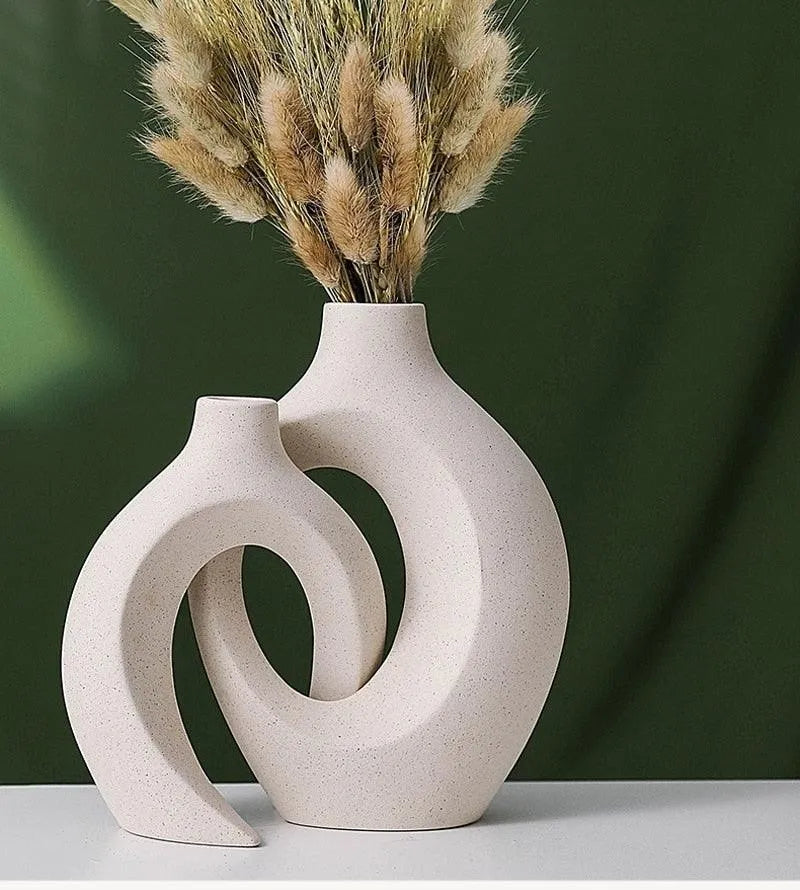 Keramikkvase Beige Matt Nordic Essence – Sett med 2 Blomsterpotter for Uimotståelig Stue-Deko

