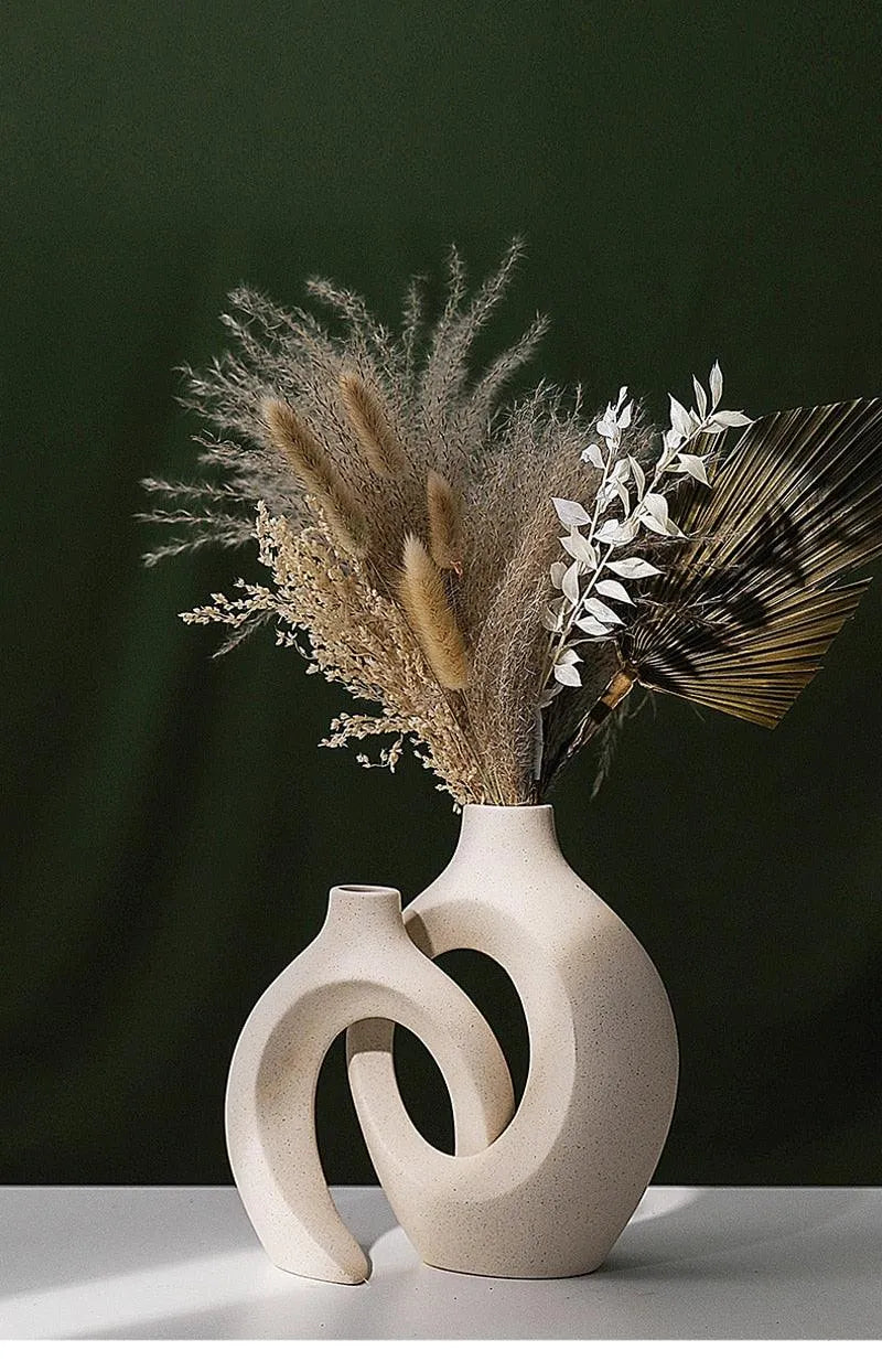 Keramikkvase Beige Matt Nordic Essence – Sett med 2 Blomsterpotter for Uimotståelig Stue-Deko


