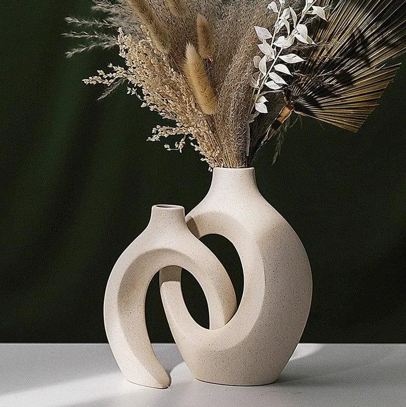 Vases Céramique Beige Mat Nordic Essence – Lot de 2 Pots Fleurs Pampa pour une Déco Salon Irrésistible