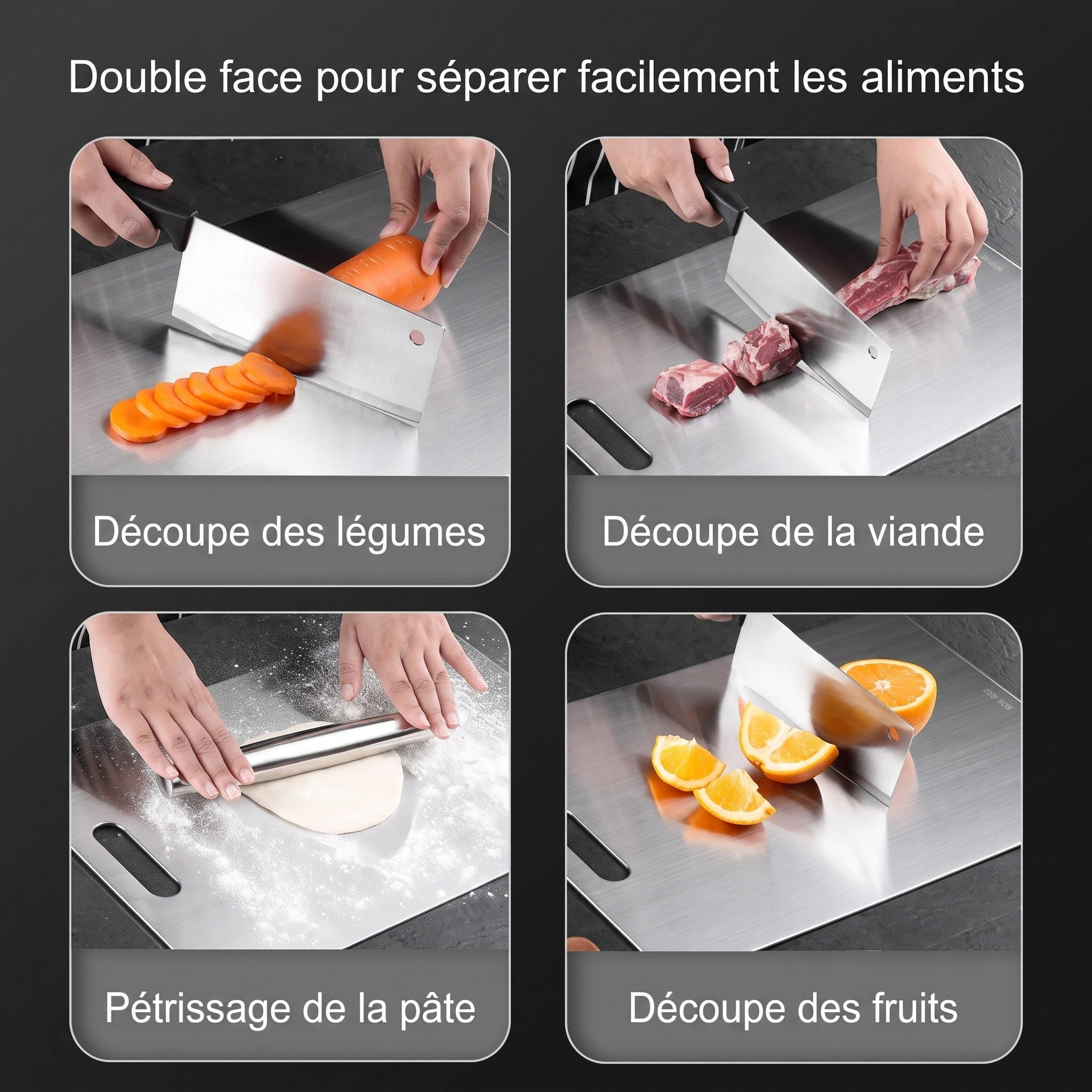 Planche à Découper en Acier Inoxydable Double Face