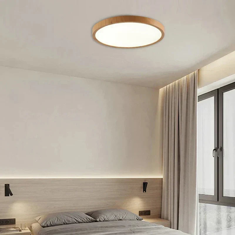 Plafonnier Rond Ultra Fin Bois de Noyer Éclairage Réglable