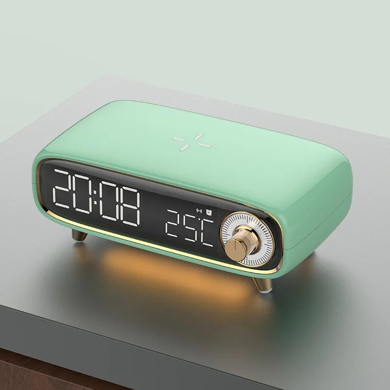 Réveil Élégant Luxe : Chargeur Induction 15W, Veilleuse LED et Bluetooth – Design Moderne pour Chambre