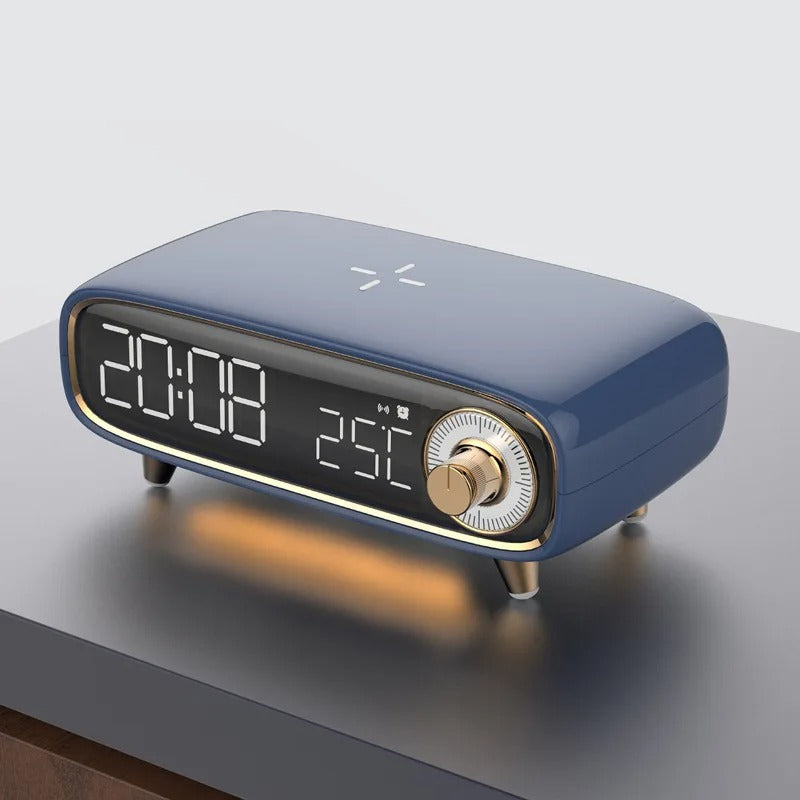 Réveil Élégant Luxe : Chargeur Induction 15W, Veilleuse LED et Bluetooth – Design Moderne pour Chambre