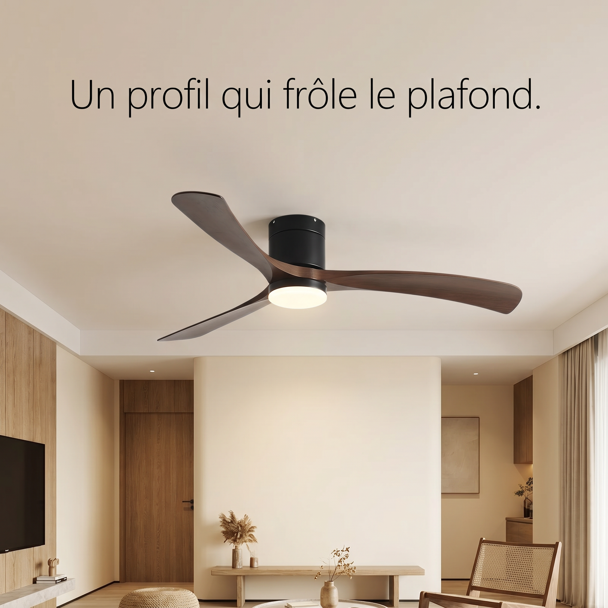 Olia | Ventilateur de plafond profil bas effet bois