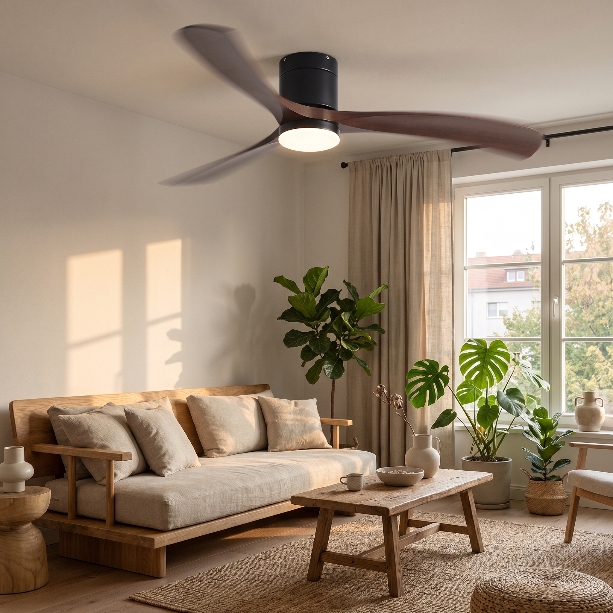 Olia | Ventilateur de plafond profil bas effet bois