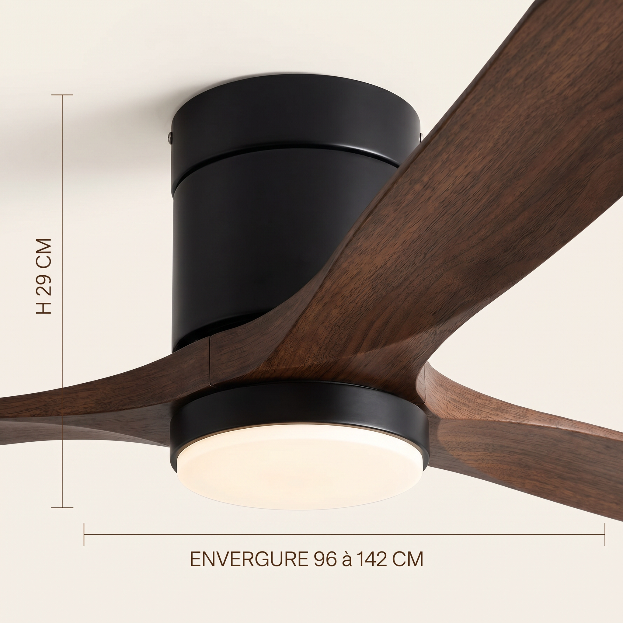 Olia | Ventilateur de plafond profil bas effet bois