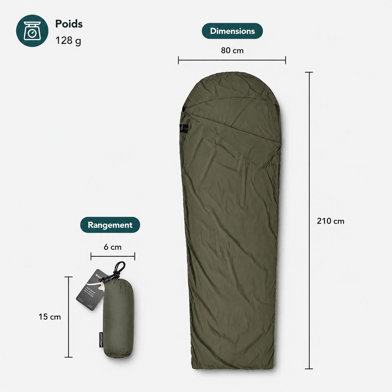 Sac de Couchage Compact, Trekking & Bivouac 15°C | Ultra Léger 128g