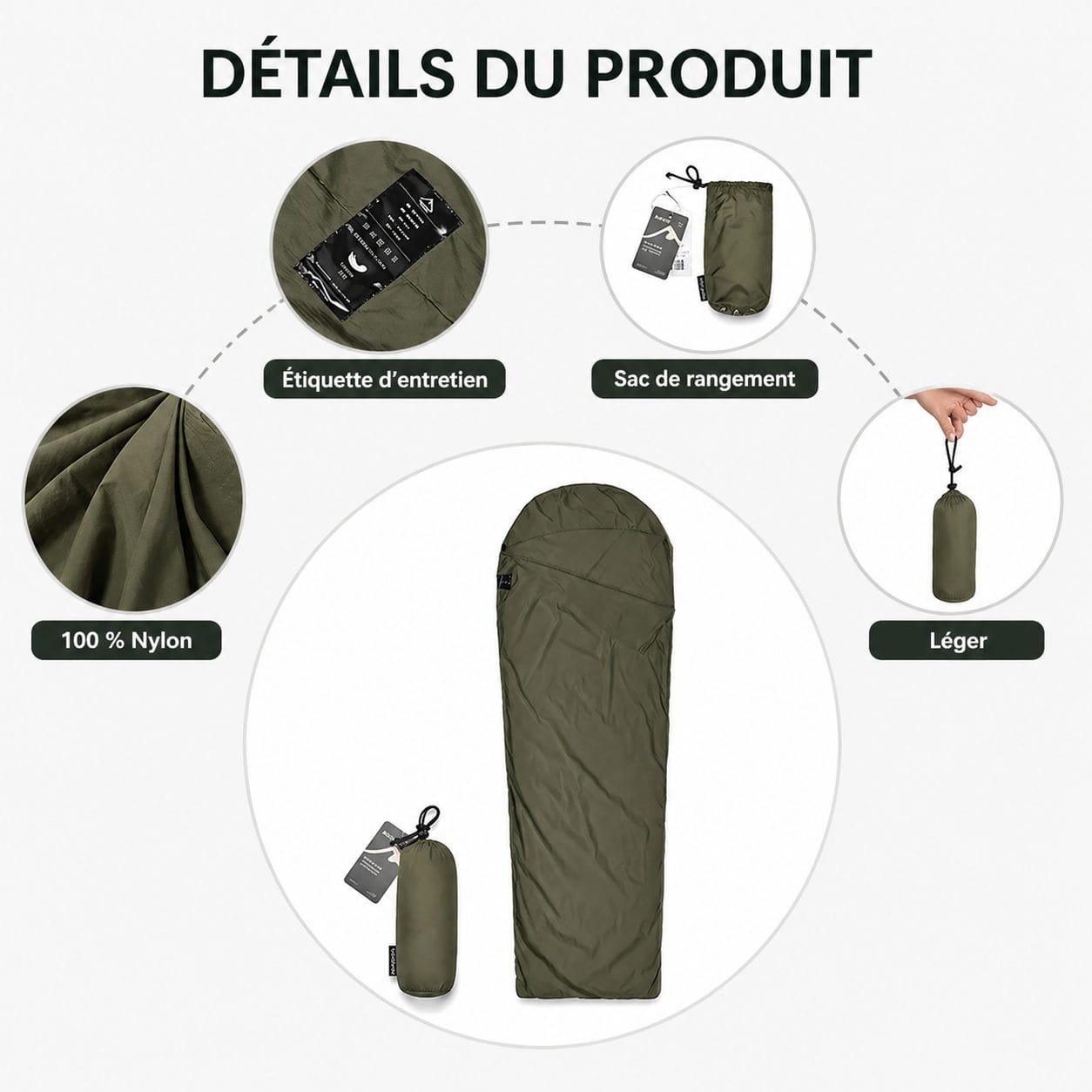 Sac de Couchage Compact, Trekking & Bivouac 15°C | Ultra Léger 128g